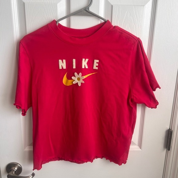 Nike Dri-FIT The Nike Tee Pink Graphic Logo Cropped Short Sleeve Top Large - Picture 1 of 7